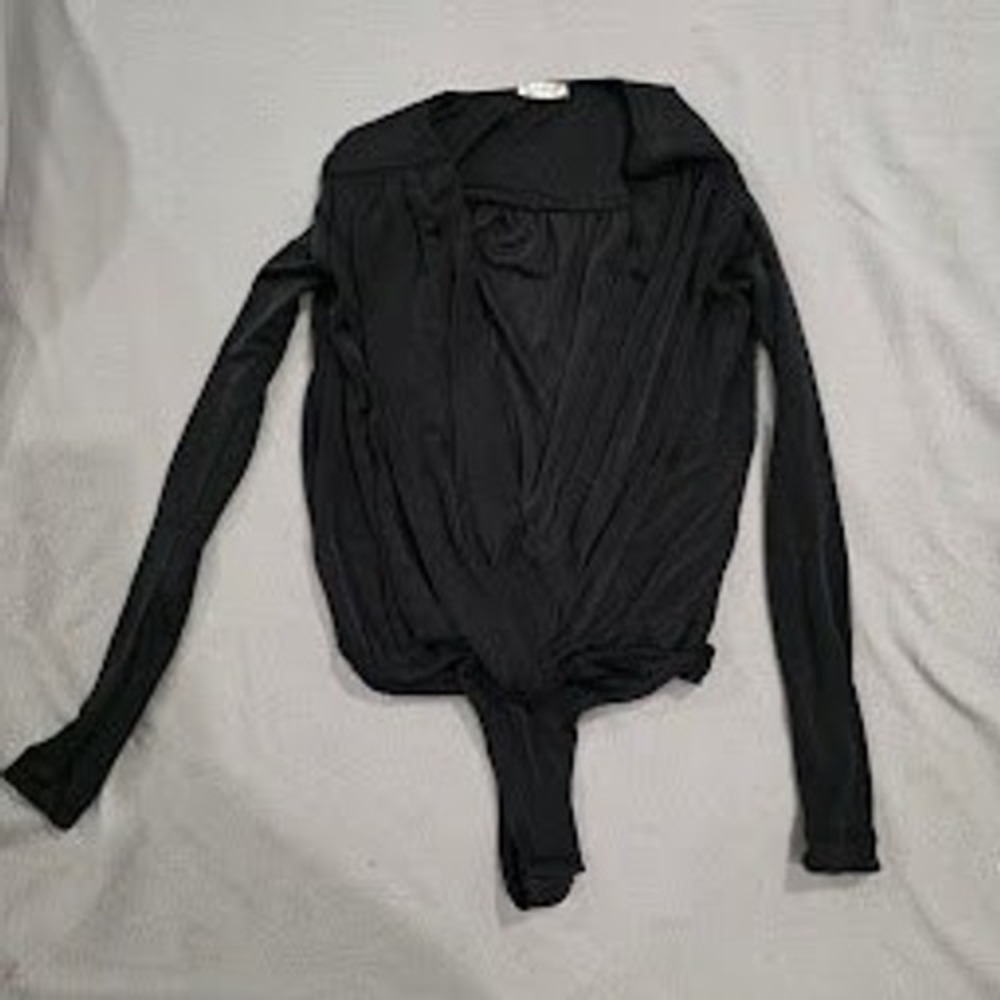 Free People Intimately Bodysuit Black Long Sleeve Wrap Deep V Neck Thong XS - Picture 3 of 8